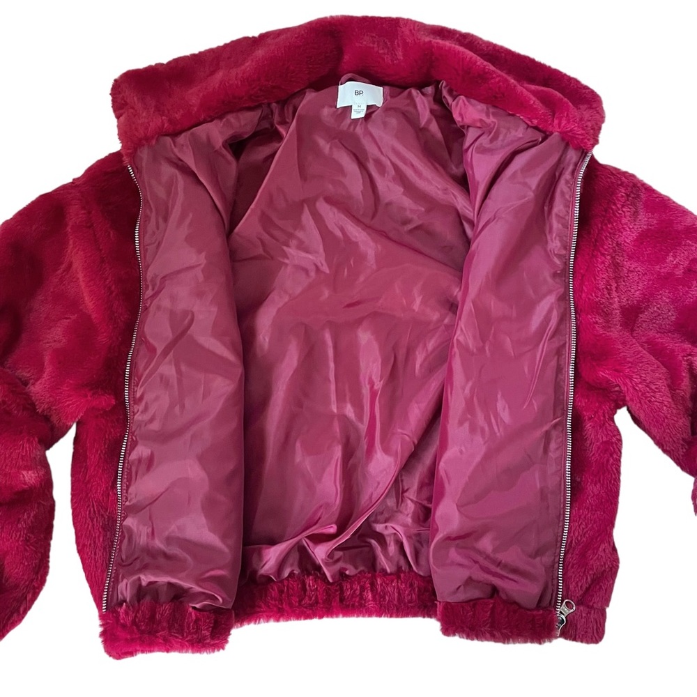 Nordstrom BP Silky Faux Fur Jacket Lined Raspberry NWT - Picture 7 of 12
